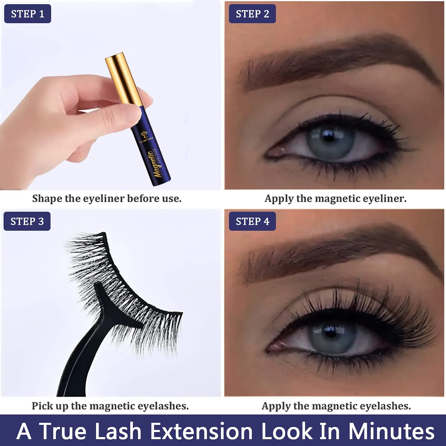 3D Magnetic Eyelashes and Eyeliner Kit - 10 Pairs Reusable Magnetic Lashes Natural Look, Upgraded Long-Lasting 4 Tube Waterproof Liner with Application - Cruelty Free,Easy