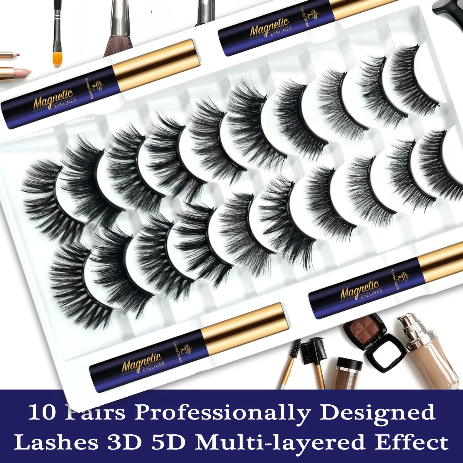 3D Magnetic Eyelashes Natural Look- Mix 10 Pairs Magnetic Lashes with Eyeliner,Upgraded Long Lasting,Reusable 5 Magnet False Eyelashes with Applicator Tool Easy to Apply.Cruelty-Free