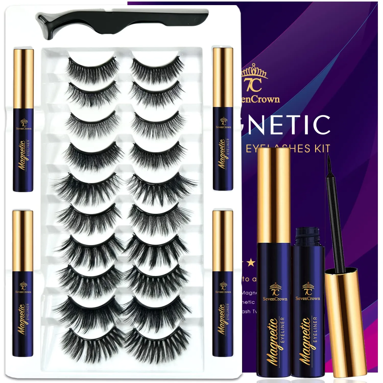 3D Magnetic Eyelashes Natural Look- Mix 10 Pairs Magnetic Lashes with Eyeliner,Upgraded Long Lasting,Reusable 5 Magnet False Eyelashes with Applicator Tool Easy to Apply.Cruelty-Free