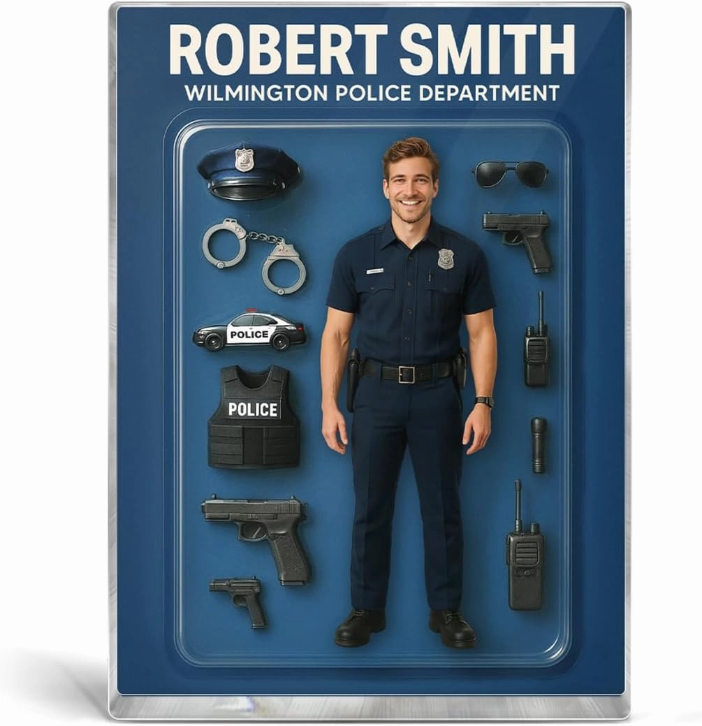 3D Effect Police Officer Custom Figure Personalized Rectangle Flat Acrylic Block Plaque, Unique Father's Day Gift For Police Officers, Dad, Husband [MALE version ONLY]