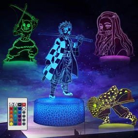 3D Illusion Anime Lamp 4 Patterns and 16 Color Room Decor Lamp with Remote Control, Birthday Christmas Gifts for Kids, Boys, Girls