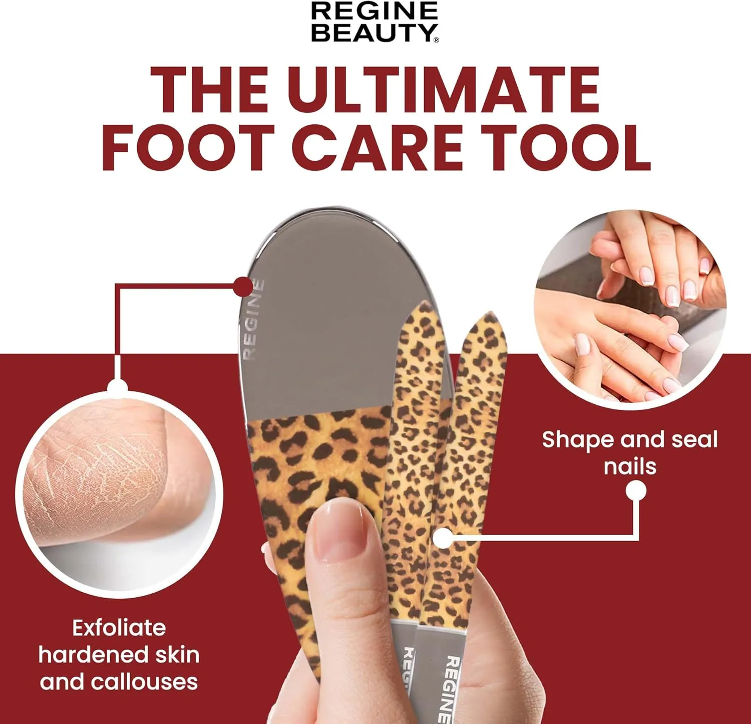 3pc Nano File Set: Professional Heavy Duty Glass Nail Files with Case Kit - Reusable Crystal Fingernail Manicure and Pedicure Tools for Men, Women, and Adults - Leopard