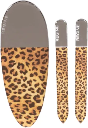 3pc Nano File Set: Professional Heavy Duty Glass Nail Files with Case Kit - Reusable Crystal Fingernail Manicure and Pedicure Tools for Men, Women, and Adults - Leopard