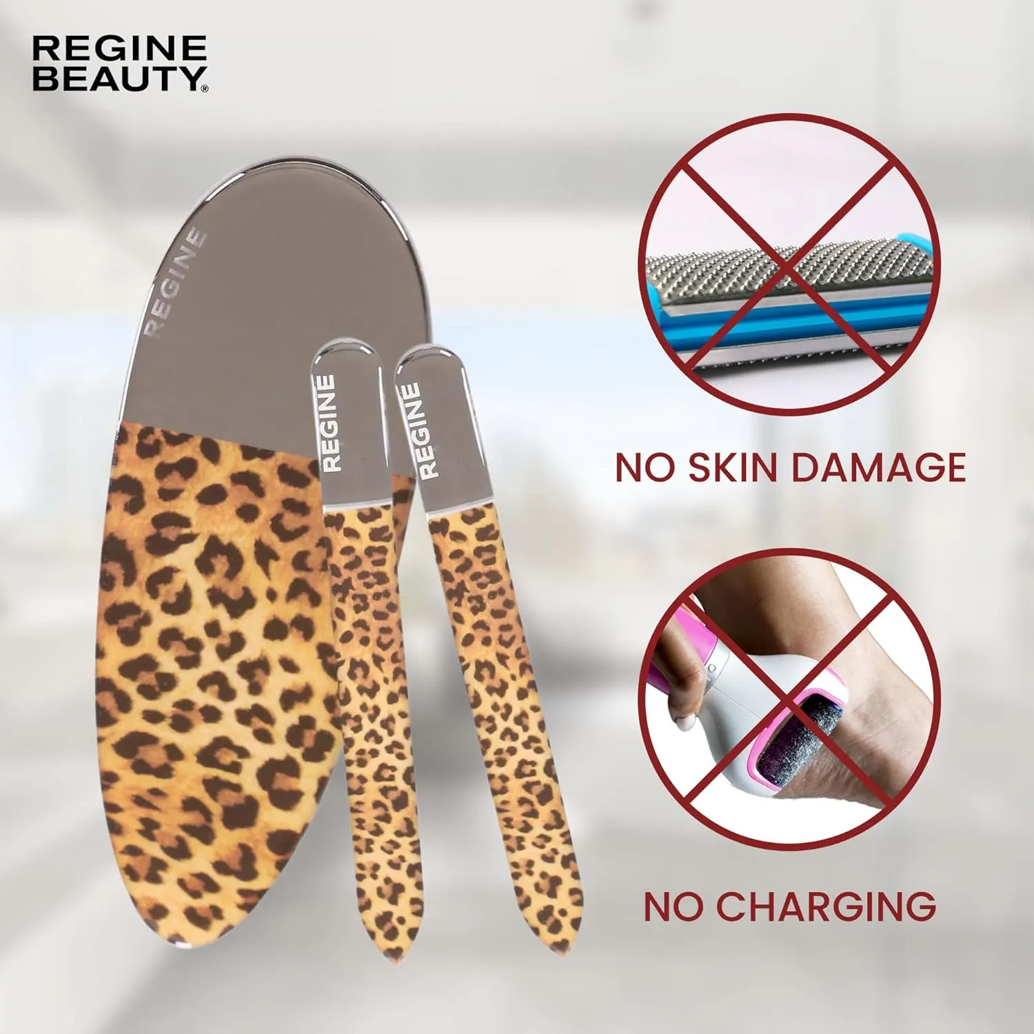 3pc Nano File Set: Professional Heavy Duty Glass Nail Files with Case Kit - Reusable Crystal Fingernail Manicure and Pedicure Tools for Men, Women, and Adults - Leopard