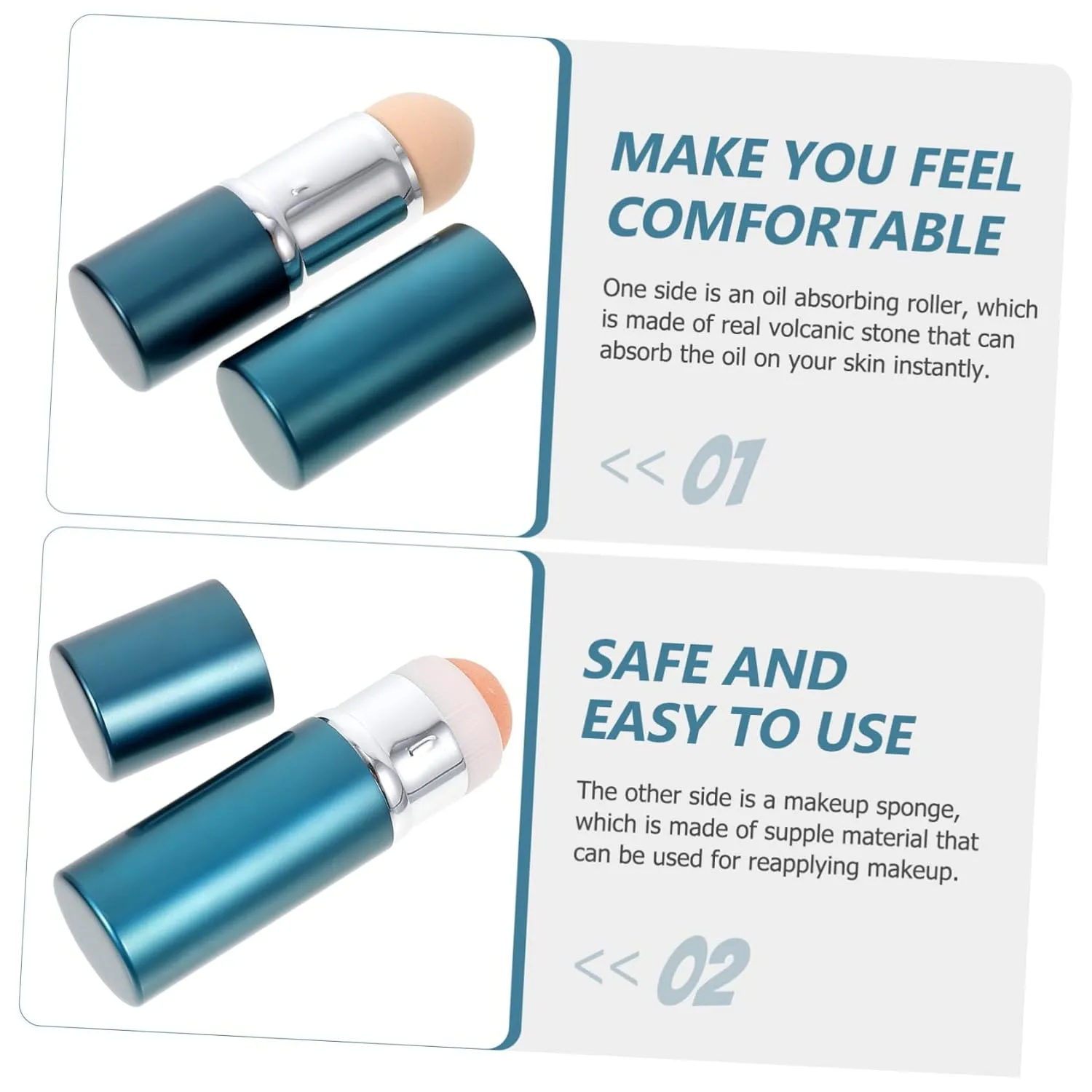 3pcs Absorbing Stick Makeup Sponge Portable Facial Roller for Oil Control Skin Care Circulation Lightweight Easy to Use