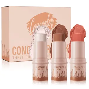 3Pcs Contour Stick Set，3 Colors Contour Stick Makeup Set， Long-Lasting Waterproof Concealer Stick Kit，Cream Blush & Highlighter Bronzer Pen (SET-A)