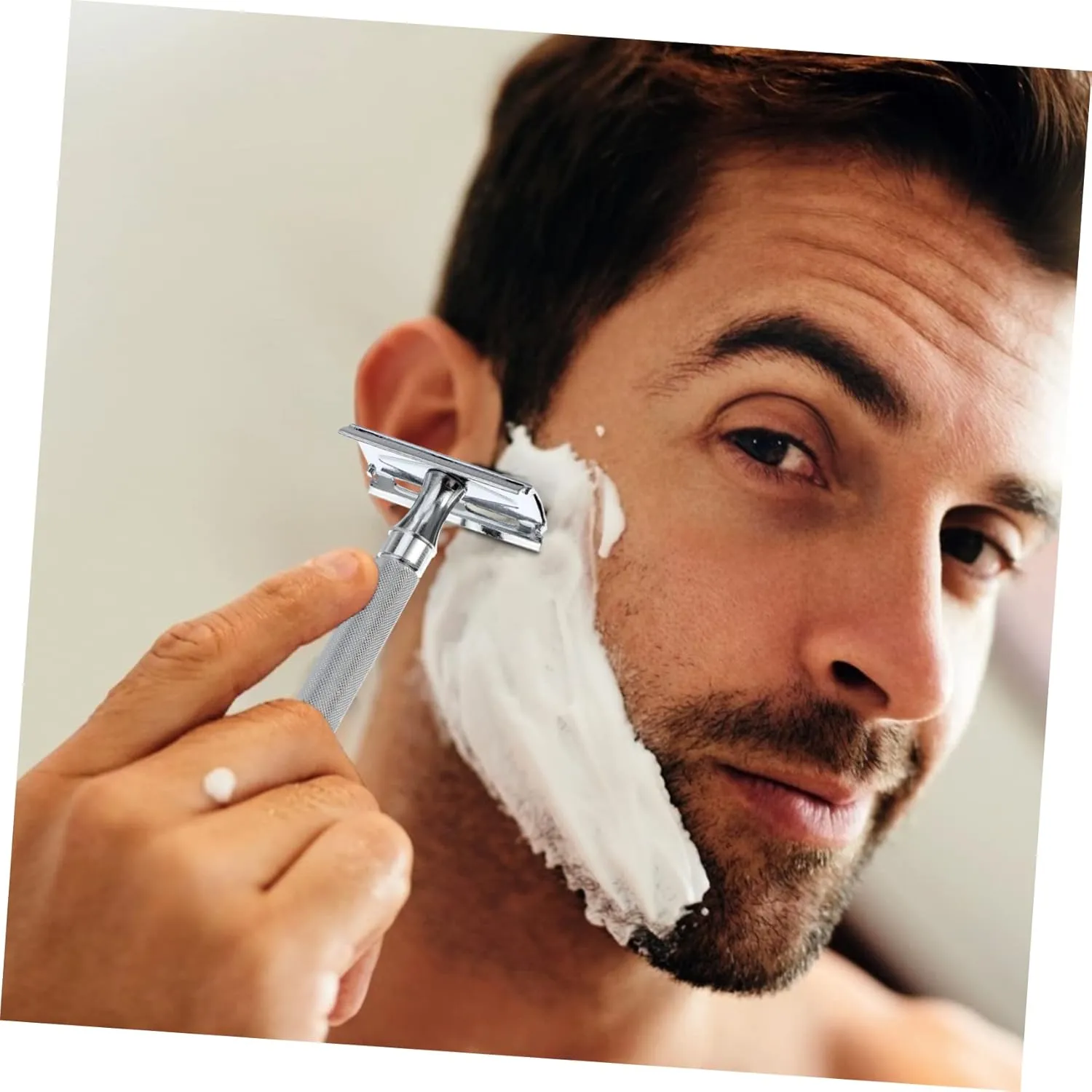 3pcs Manual Beard Shaver Safety Ergonomic Grip Shaving Tool for Easy Blade Replacement for Traditional Grooming