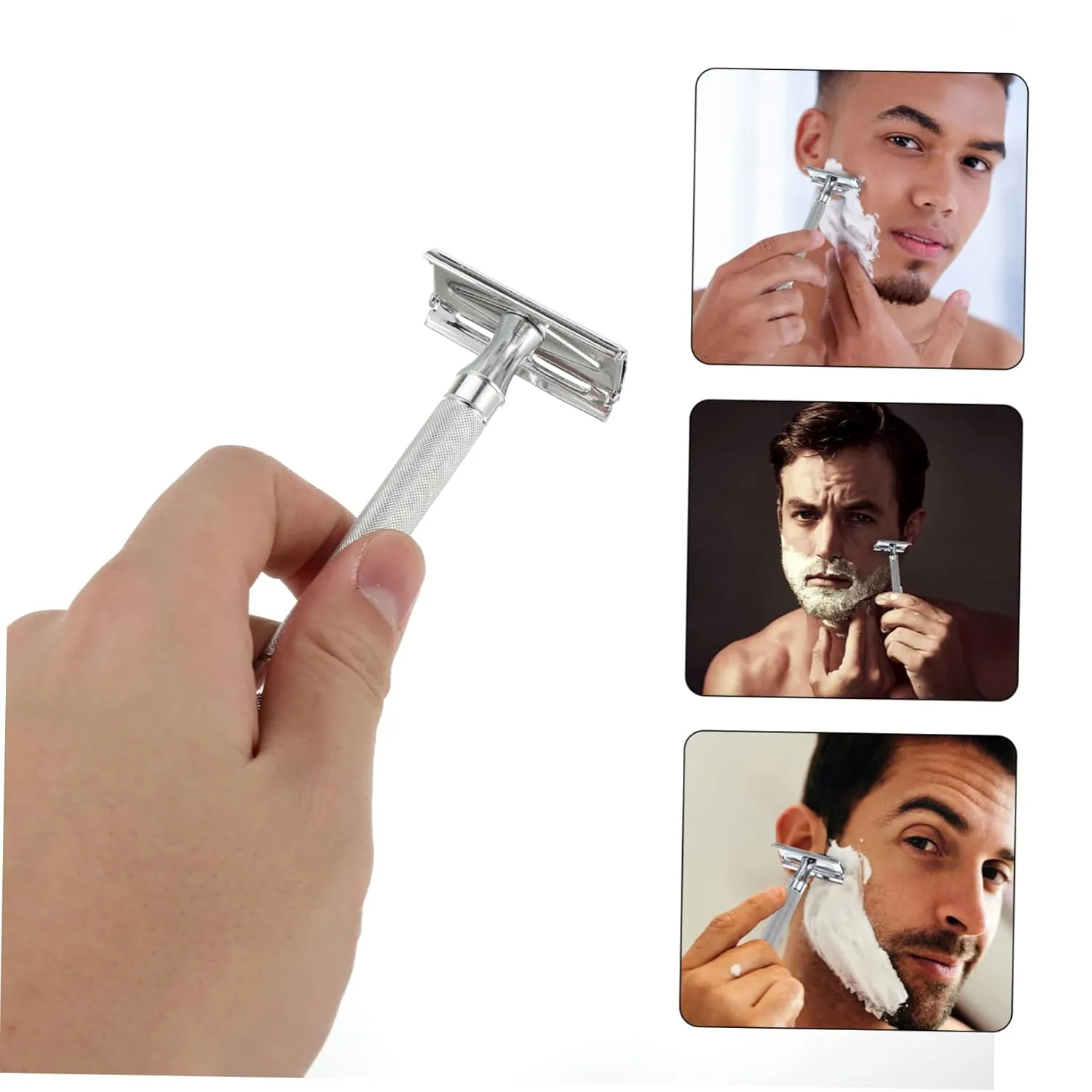 3pcs Manual Beard Shaver Safety Ergonomic Grip Shaving Tool for Easy Blade Replacement for Traditional Grooming