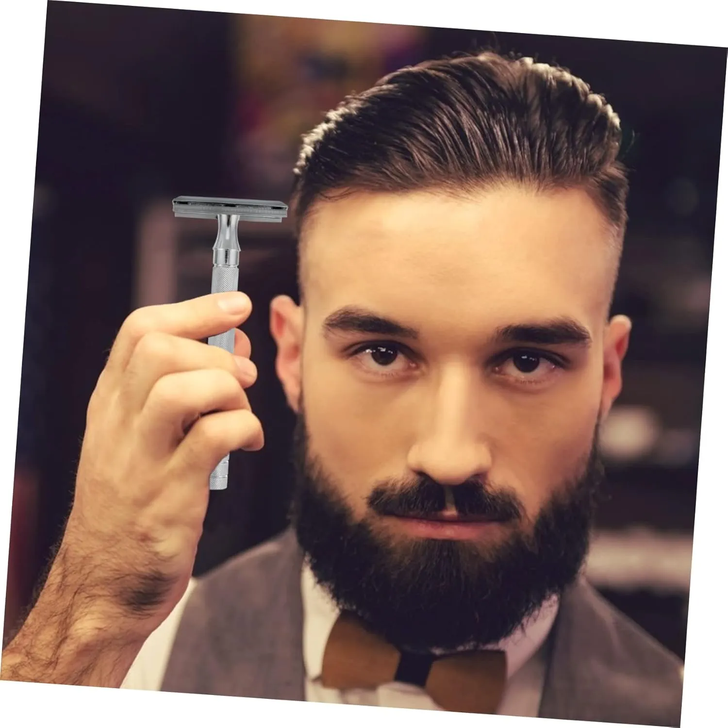 3pcs Manual Beard Shaver Safety Ergonomic Grip Shaving Tool for Easy Blade Replacement for Traditional Grooming