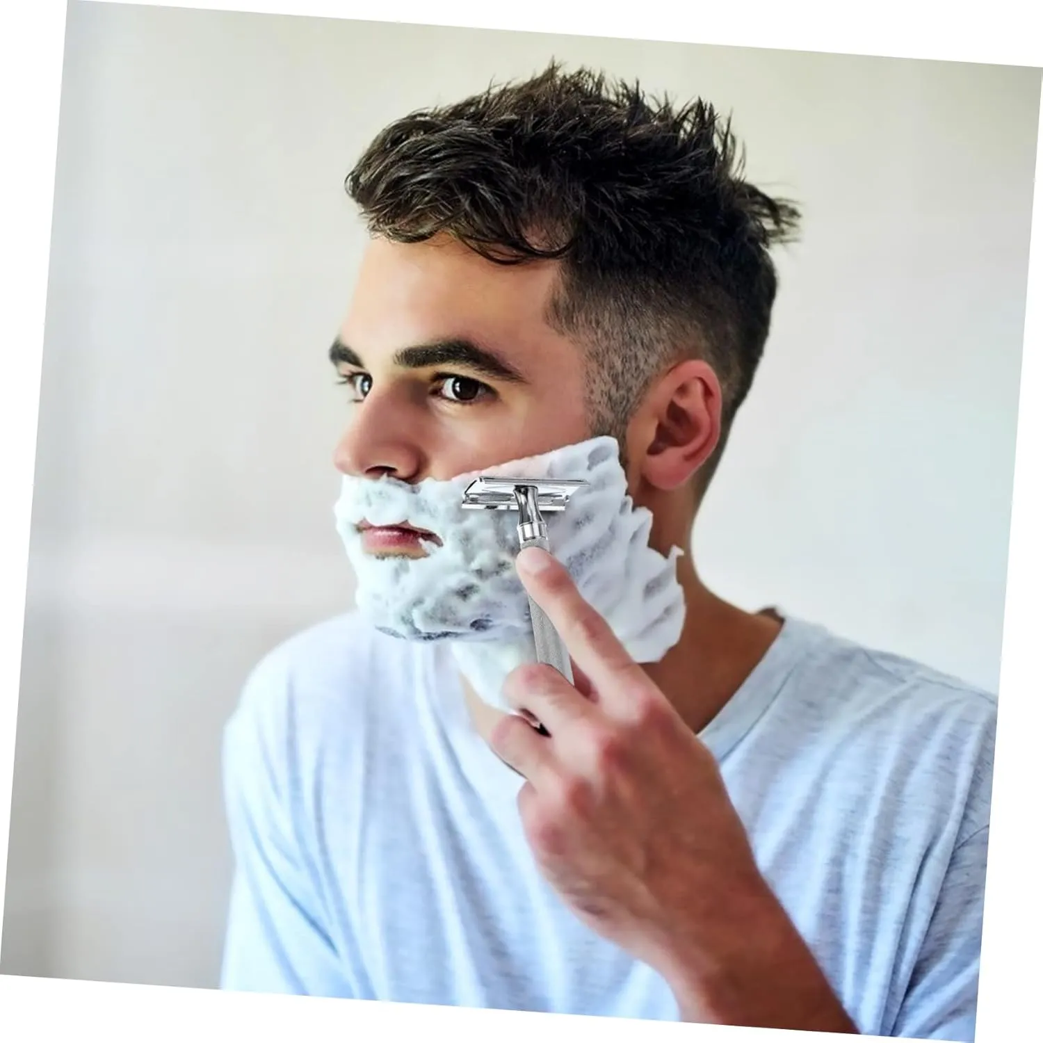 3pcs Manual Beard Shaver Safety Ergonomic Grip Shaving Tool for Easy Blade Replacement for Traditional Grooming