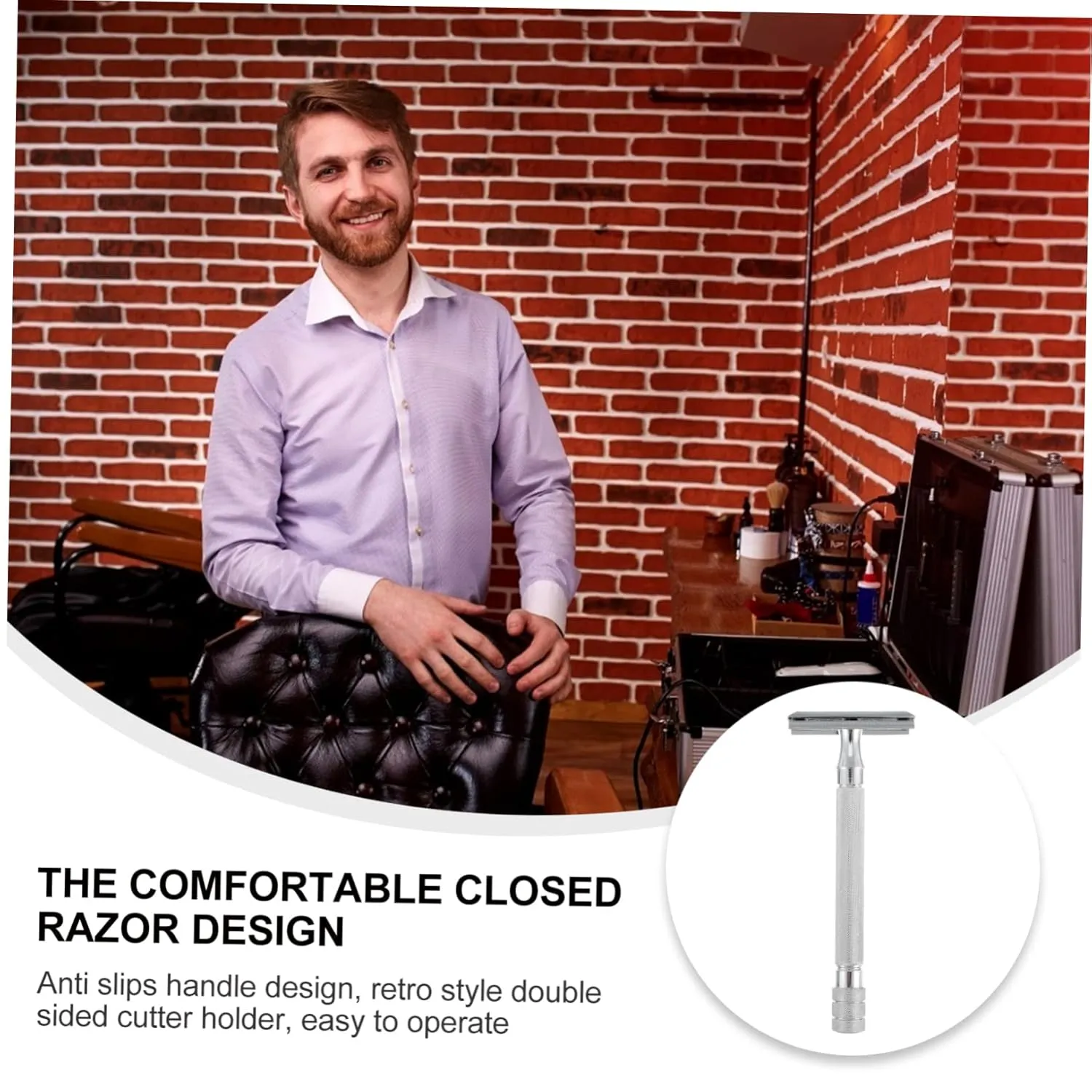 3pcs Manual Beard Shaver Safety Ergonomic Grip Shaving Tool for Easy Blade Replacement for Traditional Grooming