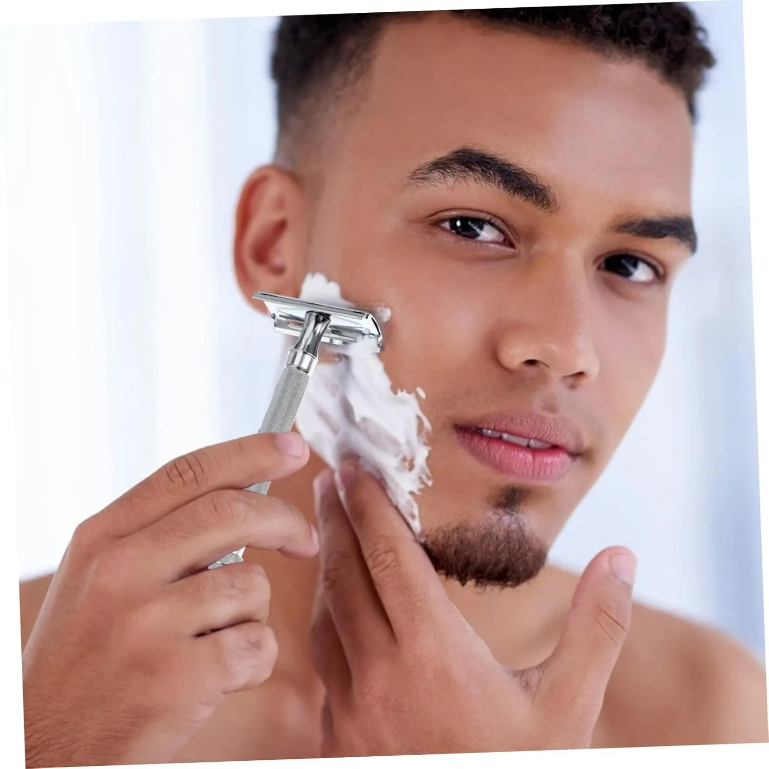 3pcs Manual Beard Shaver Safety Ergonomic Grip Shaving Tool for Easy Blade Replacement for Traditional Grooming