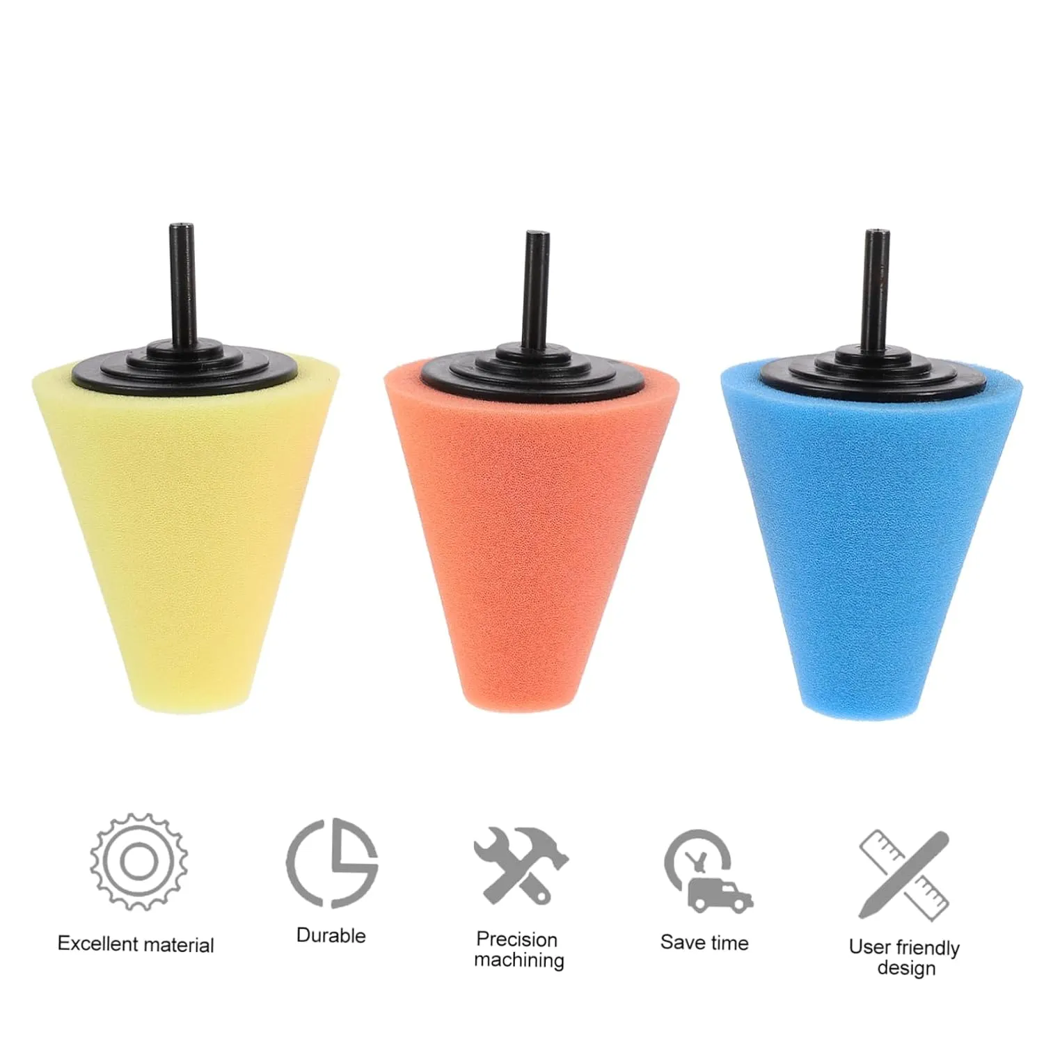 3sets Auto Wheel Polishing Pads Buffing Sponges for Electric Drill for Car Boat and Motorcycle Detailing Durable Reusable Polishing Cones 3pcs*3