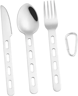 3sets Camping Cutlery Portable Stainless Steel Fork Spoon Cutter Kit with Carabiner for Outdoor Dining Lightweight Travel Utensils for Camping Hiking and Picnics