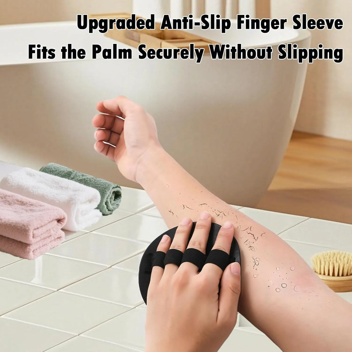 4 Counts Shower and Bath Tool, Exfoliating Body Scrubber Set for Deep Cleansing, Gentle Fine Grain Dead Skin Remover, Reusable Body Shower Tool for Massage (Bandage & Finger Style)