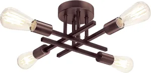 4-Light Semi Flush Mount Ceiling Light Fixture, Oil Rubbed Bronze Modern Industrial Sputnik Chandelier Light Fixture, Metal Flush Mount Ceiling Light for Kitchen Bedroom Living Room Closet, No Bulb