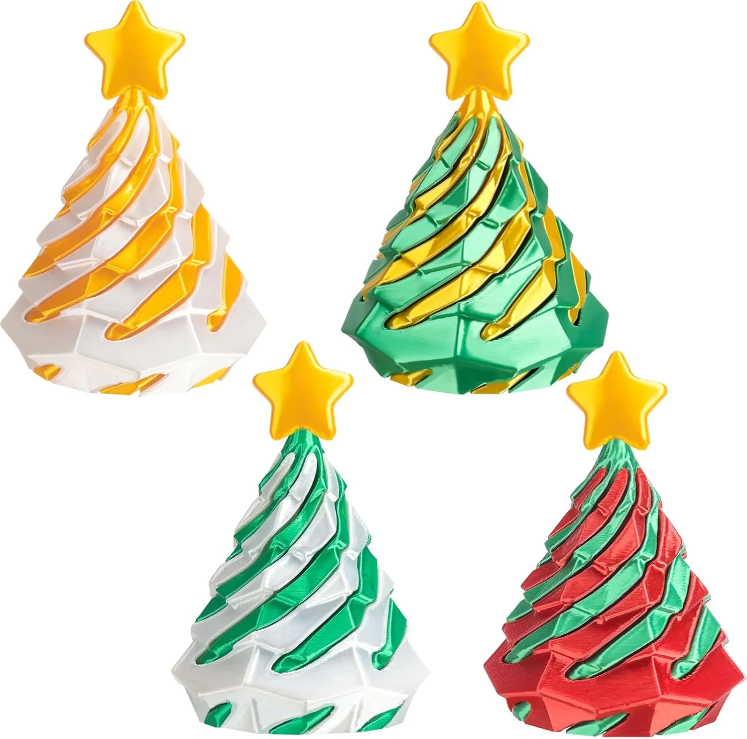 4 Pack 3D Printed Spiral-Shaped Christmas Tree, Printed Christmas Tree Spiral, Impossible Cone Fidget Toy for Relaxing, Christmas Tree Tabletop Ornaments for Home, Office, RV