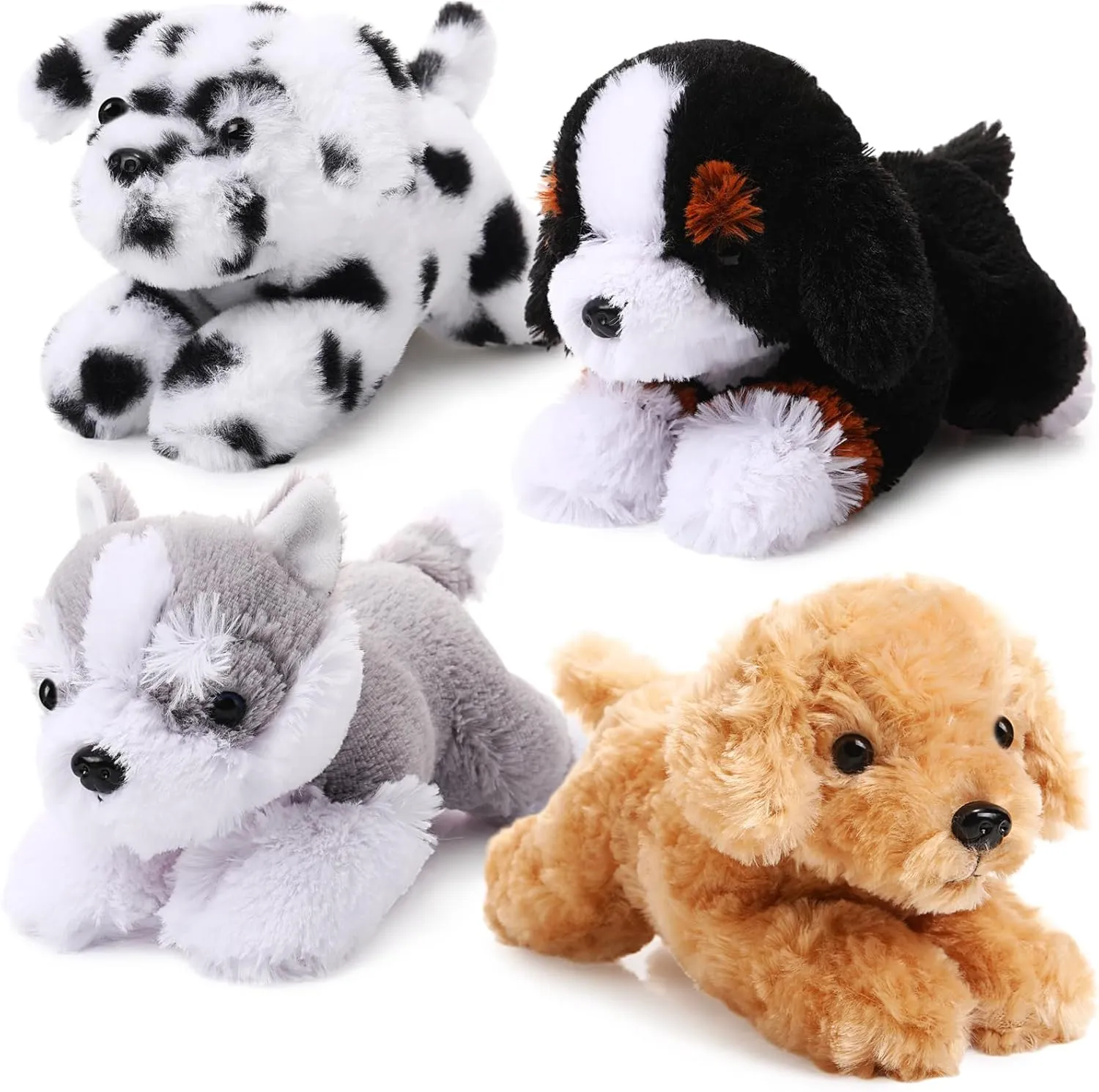 4 Pack 8 Inch Dog Plush Stuffed Animal Soft Fluffy Puppy Pillow Set Theme Party Favor Contains Corgi Schnauzer Golden Retriever German Shepherd Toy Gift (Stylish Style)