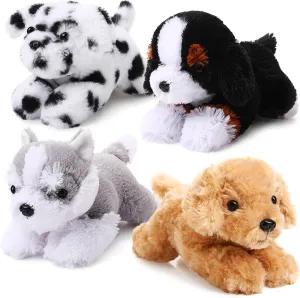 4 Pack 8 Inch Dog Plush Stuffed Animal Soft Fluffy Puppy Pillow Set Theme Party Favor Contains Corgi Schnauzer Golden Retriever German Shepherd Toy Gift (Stylish Style)