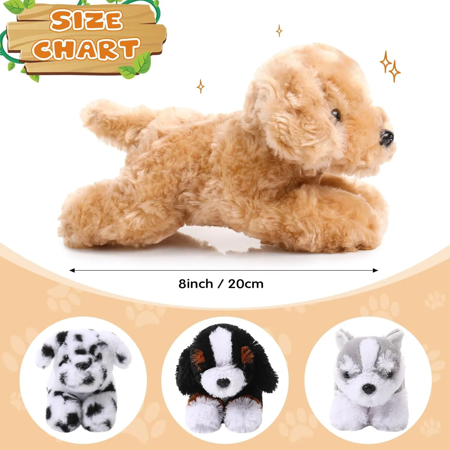 4 Pack 8 Inch Dog Plush Stuffed Animal Soft Fluffy Puppy Pillow Set Theme Party Favor Contains Corgi Schnauzer Golden Retriever German Shepherd Toy Gift (Stylish Style)