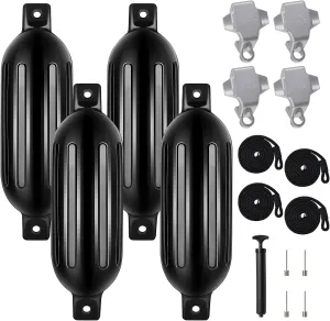 4 Pack Boat Bumper for Docking Inflatable Boat Fenders with 4 Boat Bumper Clips 4 Ropes 1 Pump and 4 Needles for Buoy Pontoon Boat Marina Dock Protector