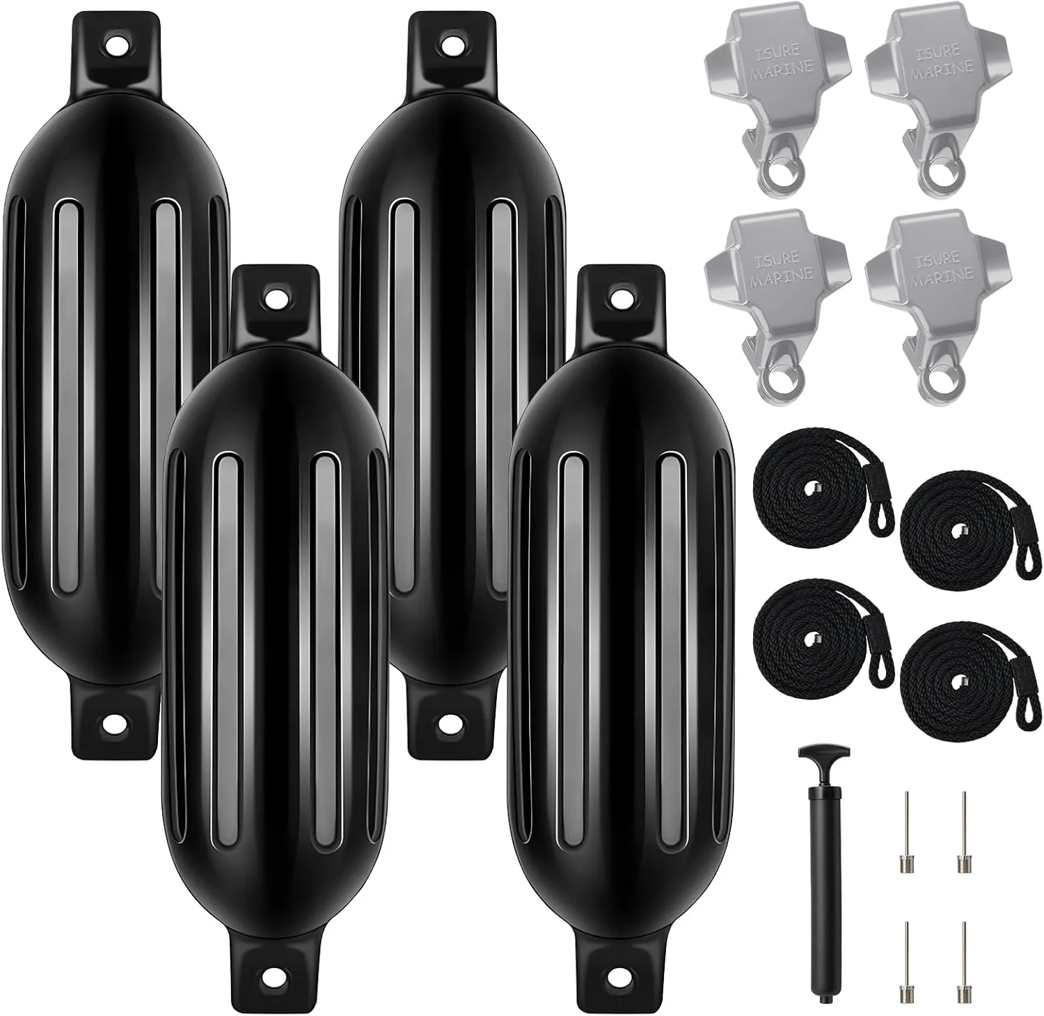 4 Pack Boat Bumper for Docking Inflatable Boat Fenders with 4 Boat Bumper Clips 4 Ropes 1 Pump and 4 Needles for Buoy Pontoon Boat Marina Dock Protector