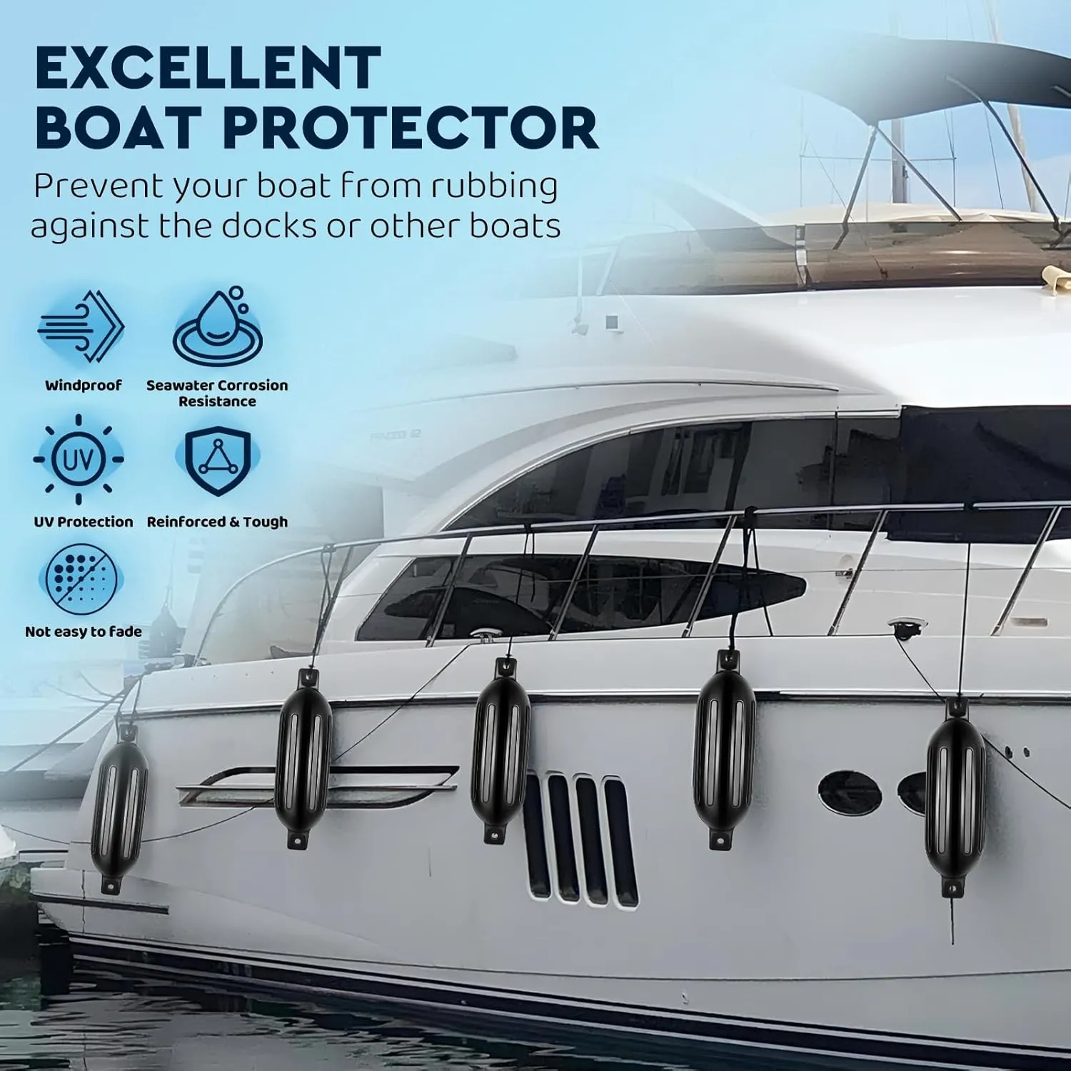 4 Pack Boat Bumper for Docking Inflatable Boat Fenders with 4 Boat Bumper Clips 4 Ropes 1 Pump and 4 Needles for Buoy Pontoon Boat Marina Dock Protector