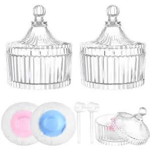 4 Pack Crystal Powder Puff And Container Set, Large Body Powder Container and Puff Powder Puff Container Soft Washable Reusable Velour Face Body Glitter Powder Puff Makeup