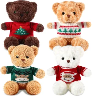 4 Pcs Christmas Bear Stuffed Animals with Doll Clothes 12 Inch Cute Plush Bear with Removable Sweater Hoodie Xmas Accessories for Plush Dolls DIY Change Clothes(Cute Style)