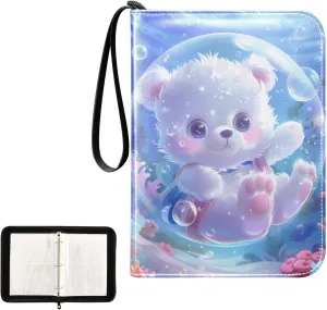 4 Pockets Trading Card Album Holder Book Folder Sports Card Binder Bear Bubble 400 Double Side Pockets for 3 Ring Binder Zipper