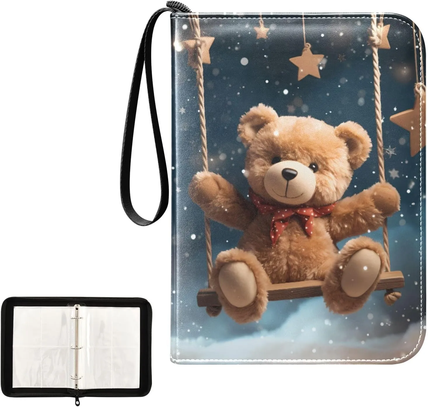 4 Pockets Trading Card Album Holder Book Folder Sports Card Binder Bear Swing 1 400 Double Side Pockets for 3 Ring Binder Zipper