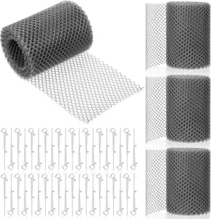 4 Rolls Gutter Guards Plastic Guards Mesh Rolls Downspout Pipe Gutter Covers DIY Filter Gutter Protection Netting with 40 Clip Fixed Hooks Preventing from Twigs Debris Clogged Leaves (Silver Gray)