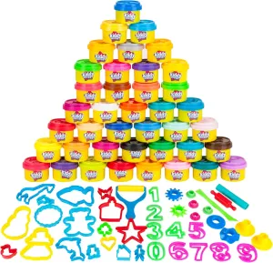 40 Pack of Birthday Party Favors Bulk Dough & Clay Pack - Includes Molded Animal Shaped Lids   40 Shapes & Numbers Dough Tools - Holiday Edition - (1oz Tubs - 40oz Total), Multi Color
