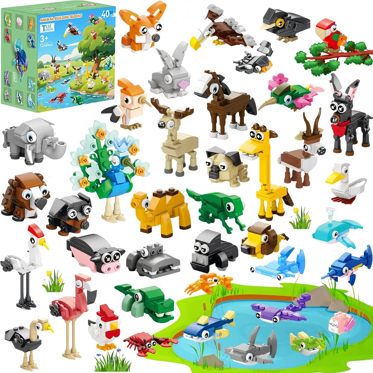 40 Packs Animal Building Blocks Party Favors - 1240pcs Mini Animals Building Blocks Sets Ocean, Wildlife, Bird & Pet Paradise for Kids Classroom Prizes Stocking Stuffers Birthday Goodie Bags