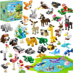 40 Packs Animal Building Blocks Party Favors - 1240pcs Mini Animals Building Blocks Sets Ocean, Wildlife, Bird & Pet Paradise for Kids Classroom Prizes Stocking Stuffers Birthday Goodie Bags