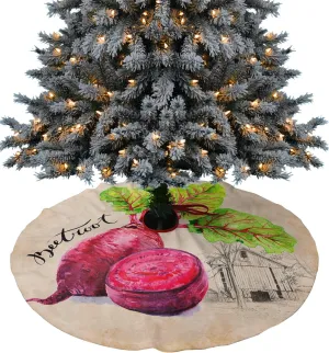 48 Inches Christmas Tree Skirt, Farm Watercolor Cabbage Head Tree Skirt for Xmas Holiday Merry Christmas Party Decorations Xmas Tree Mat Ornaments Rustic Kraft Paper Textured