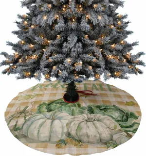 48 Inches Christmas Tree Skirt, White Pumpkin Cabbage Fall Tree Skirt for Xmas Holiday Merry Christmas Party Decorations Thanksgiving Green Brown Plaid Xmas Tree Mat Ornaments