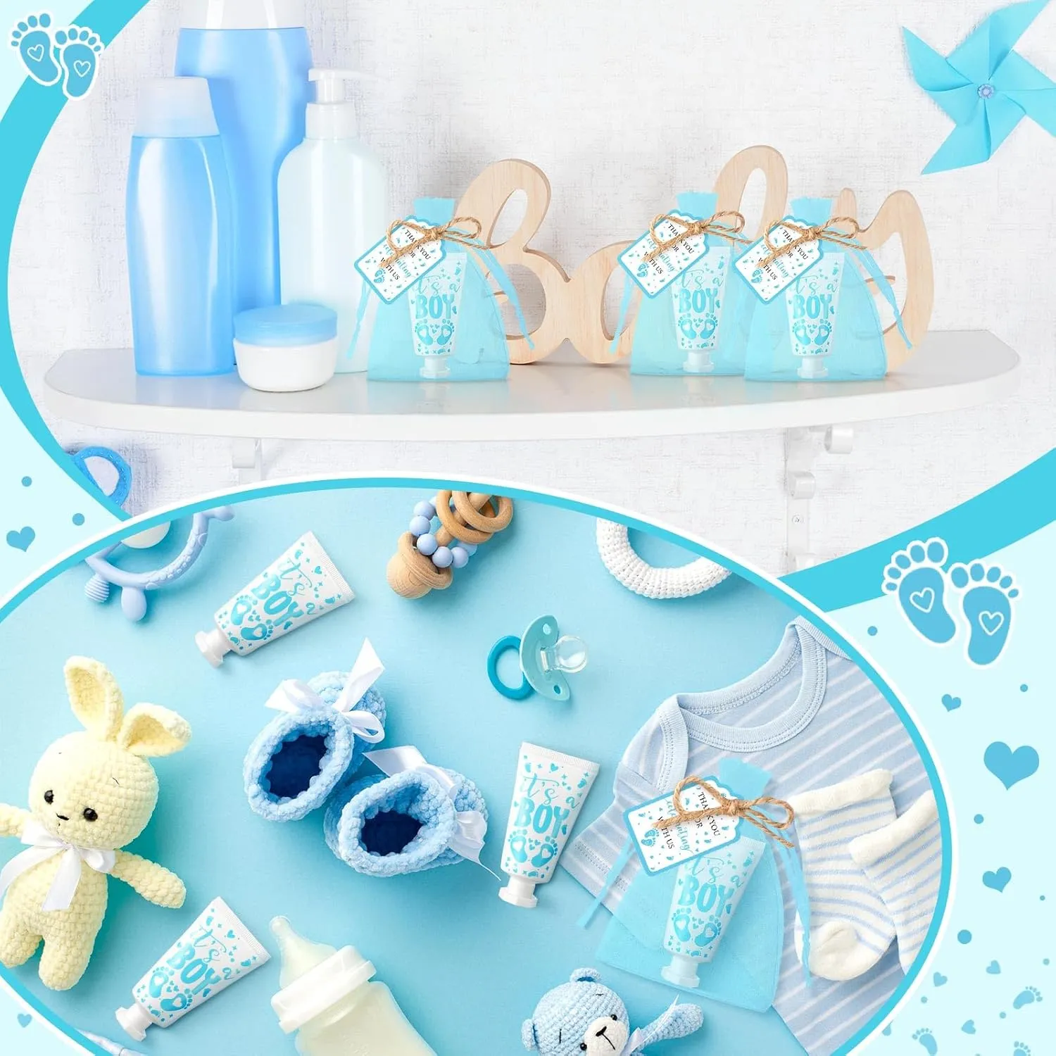 48 Sets Baby Shower Hand Cream Party Favors for Guests Gift Bulk Travel Size Hand Lotion Set for Baby Shower Wedding Christmas(Footprint)
