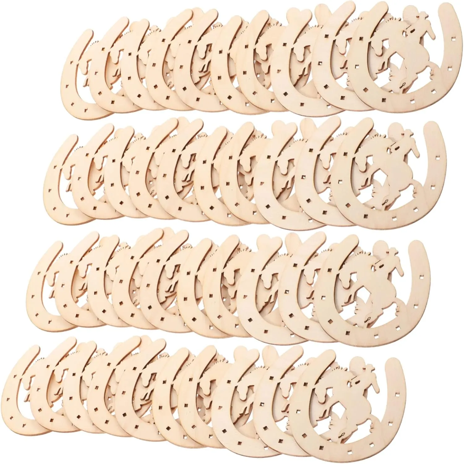 48pcs Unfinished Horseshoe Cutouts for Painting DIY Wooden Chips for Crafting Creative Wood Slices for Birthday Holiday and Party Decorations
