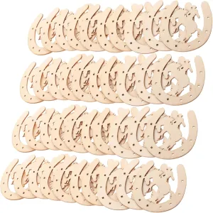 48pcs Unfinished Horseshoe Cutouts for Painting DIY Wooden Chips for Crafting Creative Wood Slices for Birthday Holiday and Party Decorations