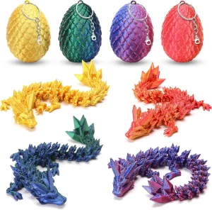 4PCS Mini 3D Printed Dragon Eggs with Dragon Inside, Articulated Crystal Animals Fidget Toys for Kids, 3D Print Small Dinosaur Eggs, Christmas Halloween Decorations Indoor Outdoor Gifts for Girls Boys