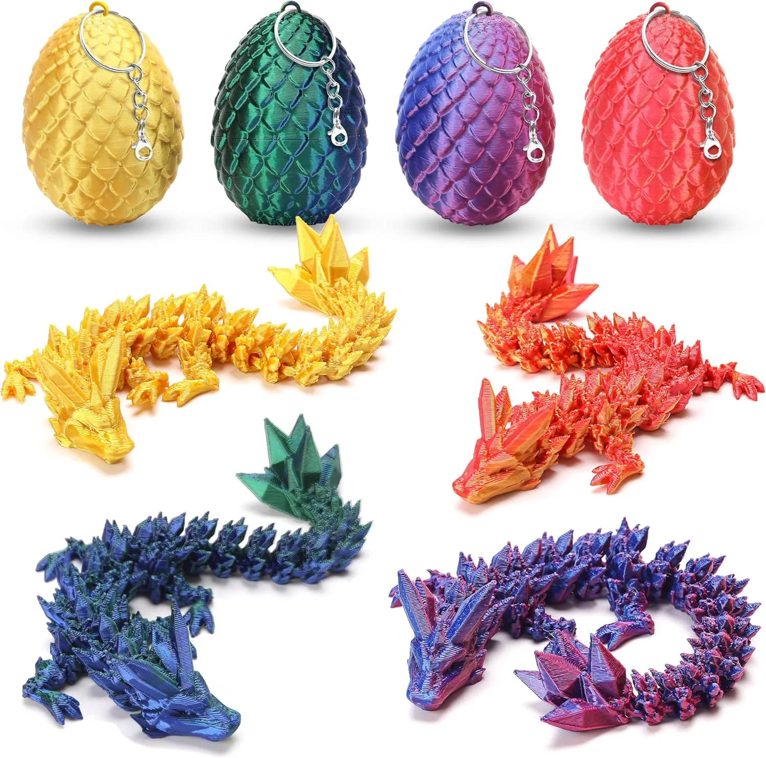 4PCS Mini 3D Printed Dragon Eggs with Dragon Inside, Articulated Crystal Animals Fidget Toys for Kids, 3D Print Small Dinosaur Eggs, Christmas Halloween Decorations Indoor Outdoor Gifts for Girls Boys