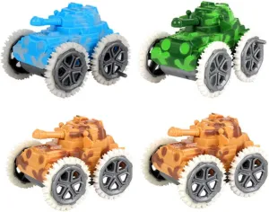 4Pcs Tank Shape Pull Back Car Educational Gliding Trolley for Interactive Play for Developing Curiosity and Creativity Mixed Color Variation