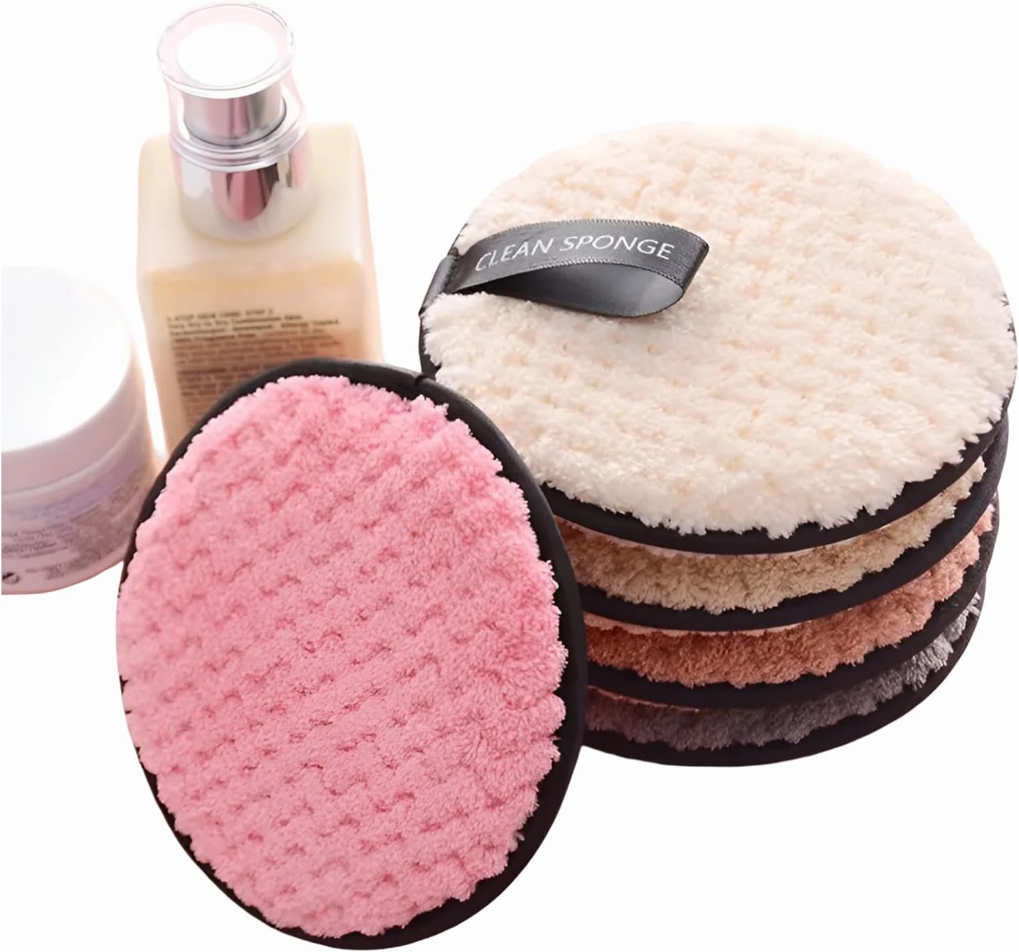 4PCS Reusable Makeup Remover Pads, Soft Cotton Microfiber Face Wipes, Washable Facial Cleaning Sponge Set for Makeup Removal, Eco-Friendly, Gentle on Skin