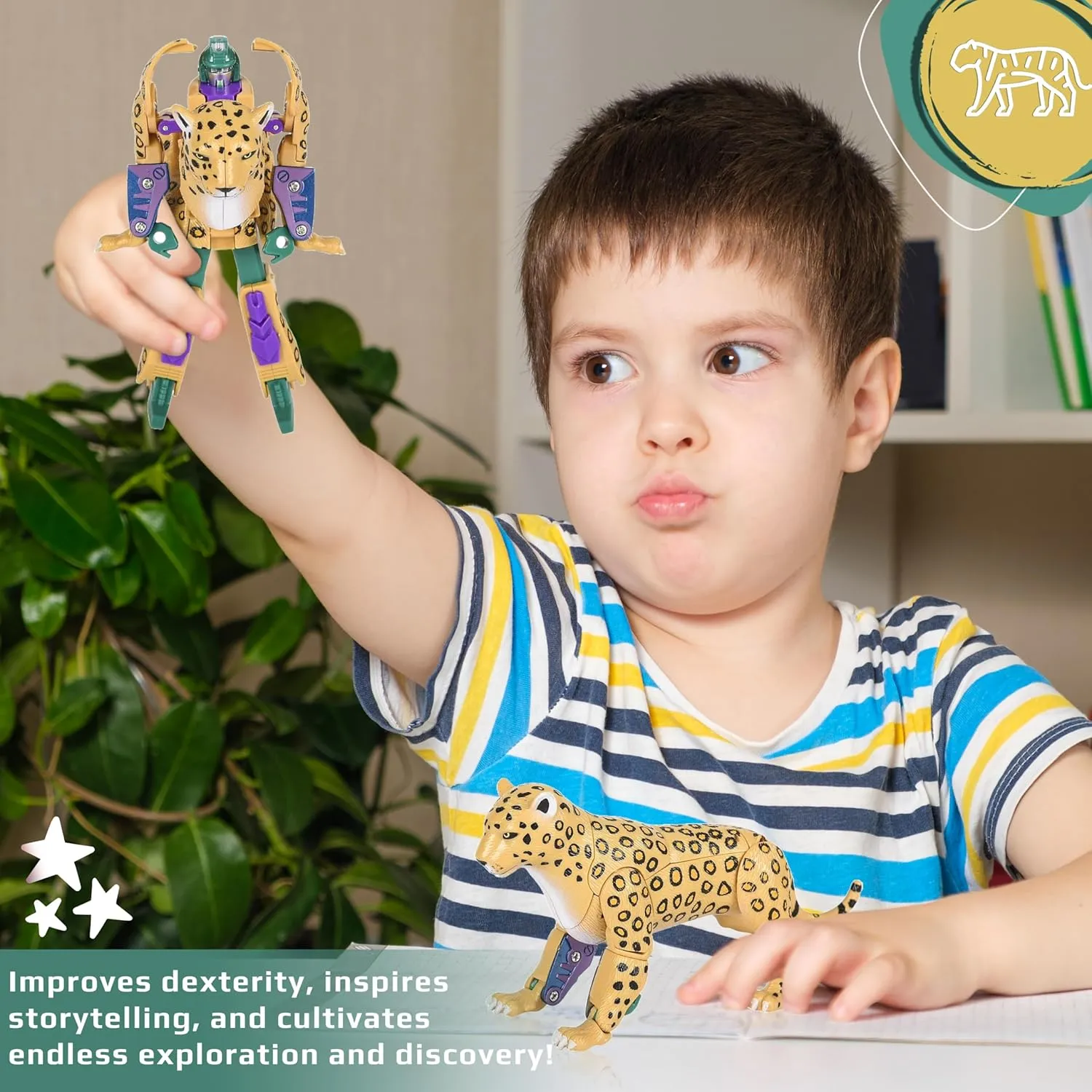 4" Leopard Jungle Animal Toy Small – Transforming Action Figure – Changes from a Detailed Animal Toy to a Unique Robot Toy in Seconds – Great Gift for Both Girls and Boys (4" Leopard)