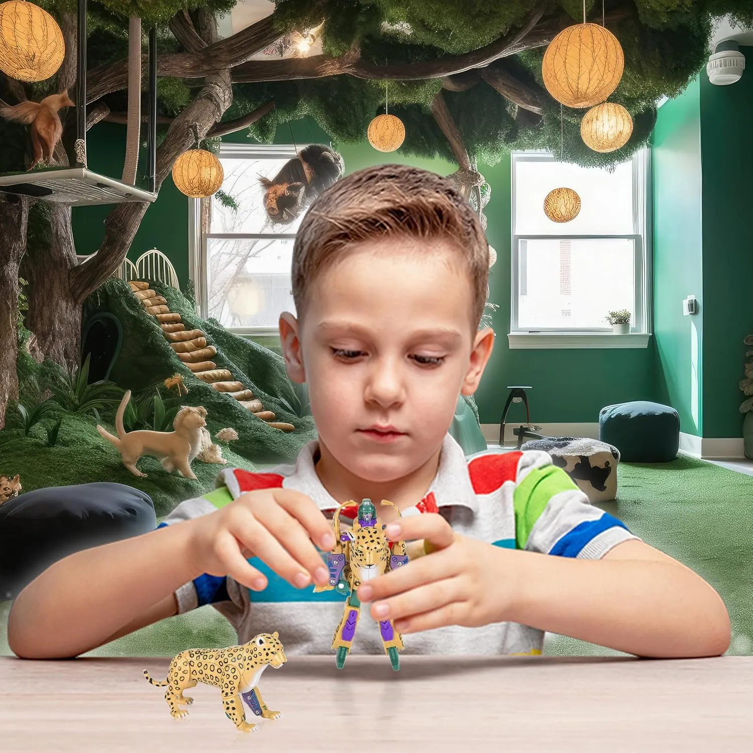 4" Leopard Jungle Animal Toy Small – Transforming Action Figure – Changes from a Detailed Animal Toy to a Unique Robot Toy in Seconds – Great Gift for Both Girls and Boys (4" Leopard)