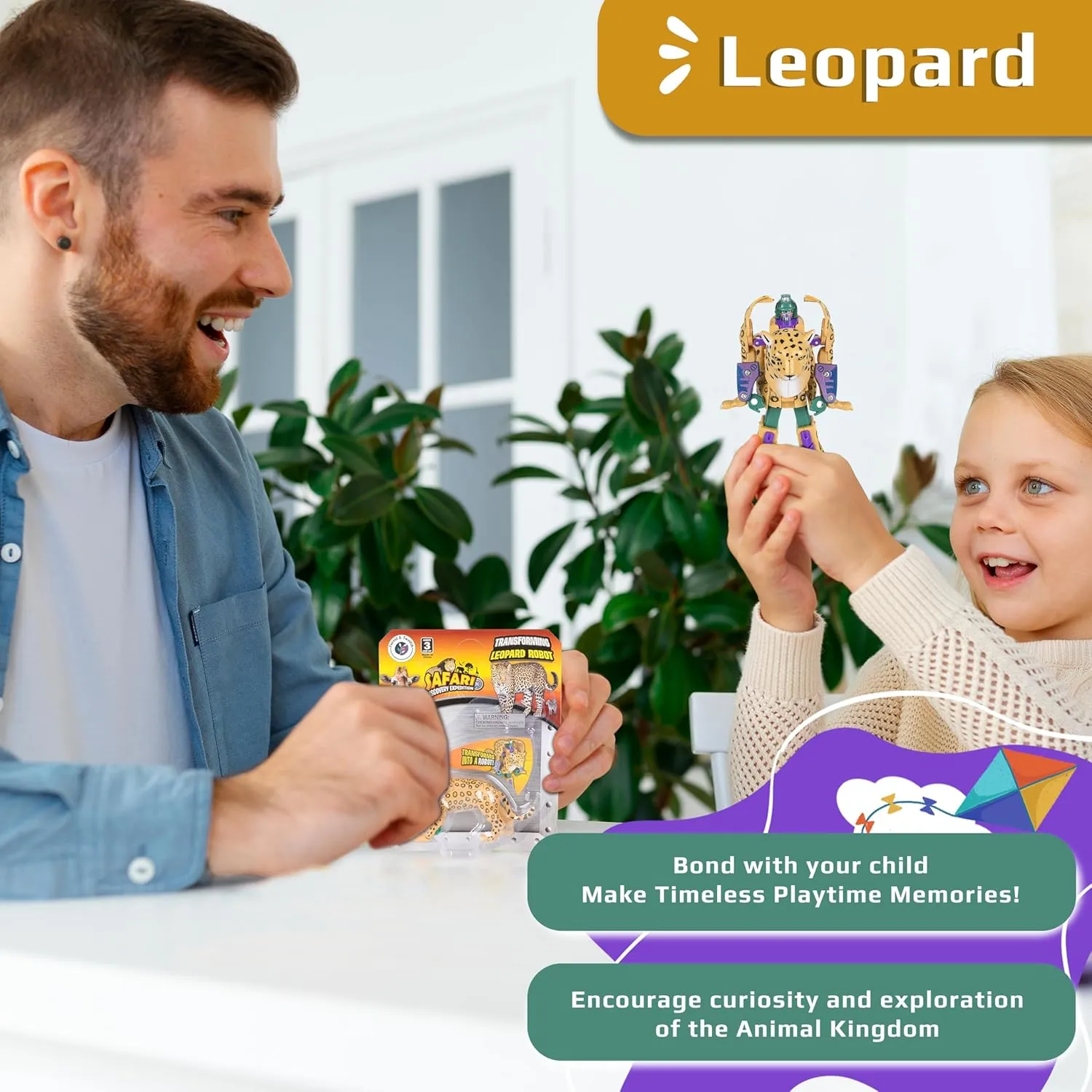 4" Leopard Jungle Animal Toy Small – Transforming Action Figure – Changes from a Detailed Animal Toy to a Unique Robot Toy in Seconds – Great Gift for Both Girls and Boys (4" Leopard)