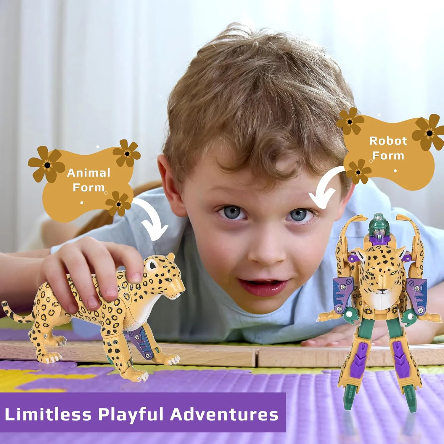 4" Leopard Jungle Animal Toy Small – Transforming Action Figure – Changes from a Detailed Animal Toy to a Unique Robot Toy in Seconds – Great Gift for Both Girls and Boys (4" Leopard)