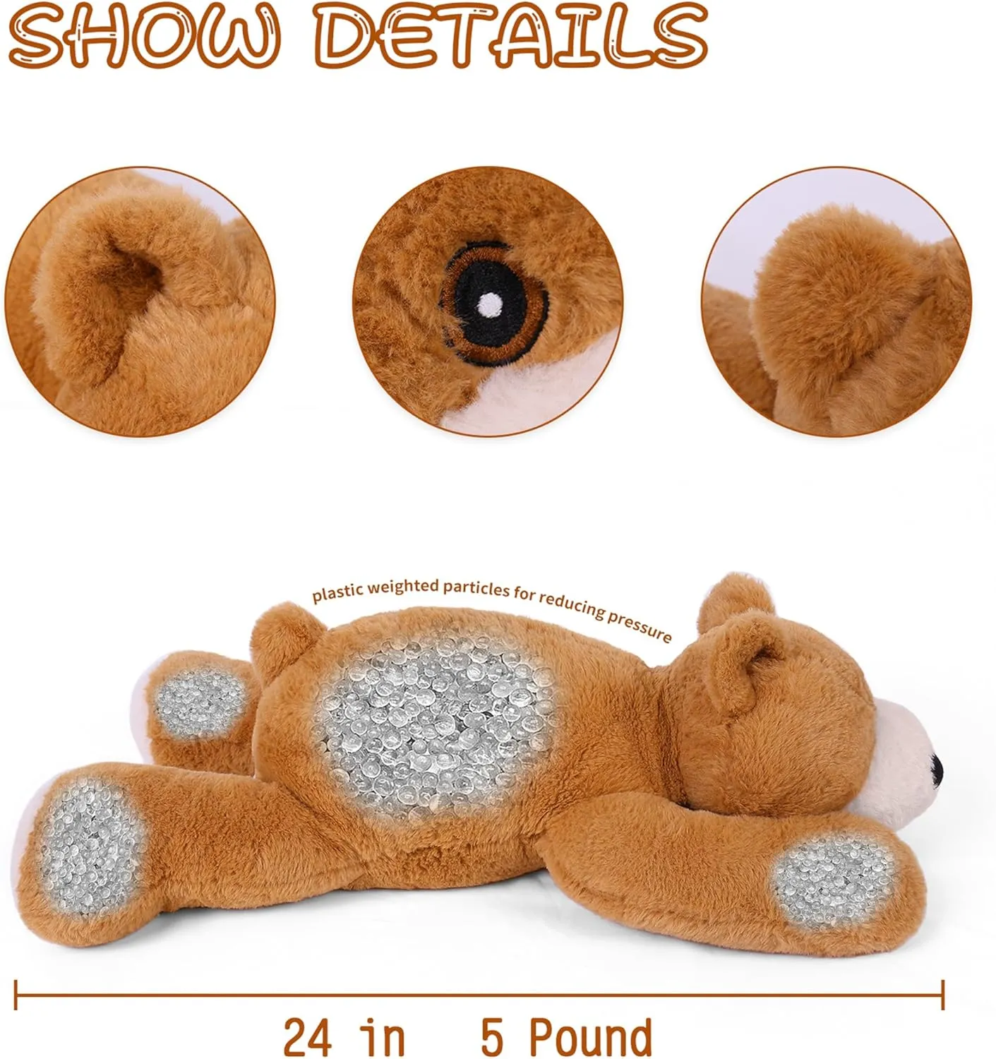 5 lbs Bear Weighted Stuffed Animals, Weighted Bear Stuffed Animal 24in, Large Weighted Bear Plush for Adults, Kids, Gifts for Girls and Boys, Plush Toy Pillows