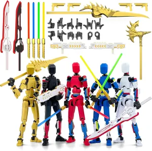 5-Pack Already Assembled T13 Action Figure, Multi-Colored Titan 13 Action Figure Set with Laser Saber 3D Printed T 13 Lucky 13 Robo 13 Dummy 13 Action Figures, Figura de acción t13, (5 Colors)